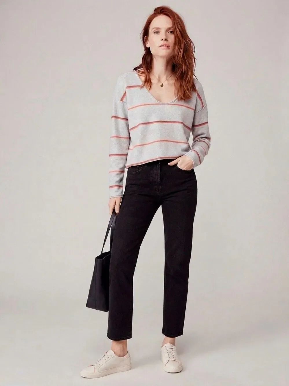 NEW Free People Make You Mine Grey Orange Stripe Sweater Women’s Size XS